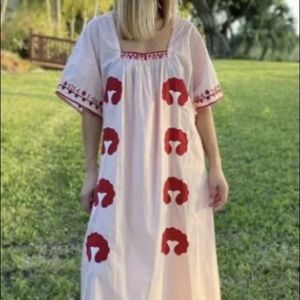 Pink Zara Embroidered Maxi Dress Small